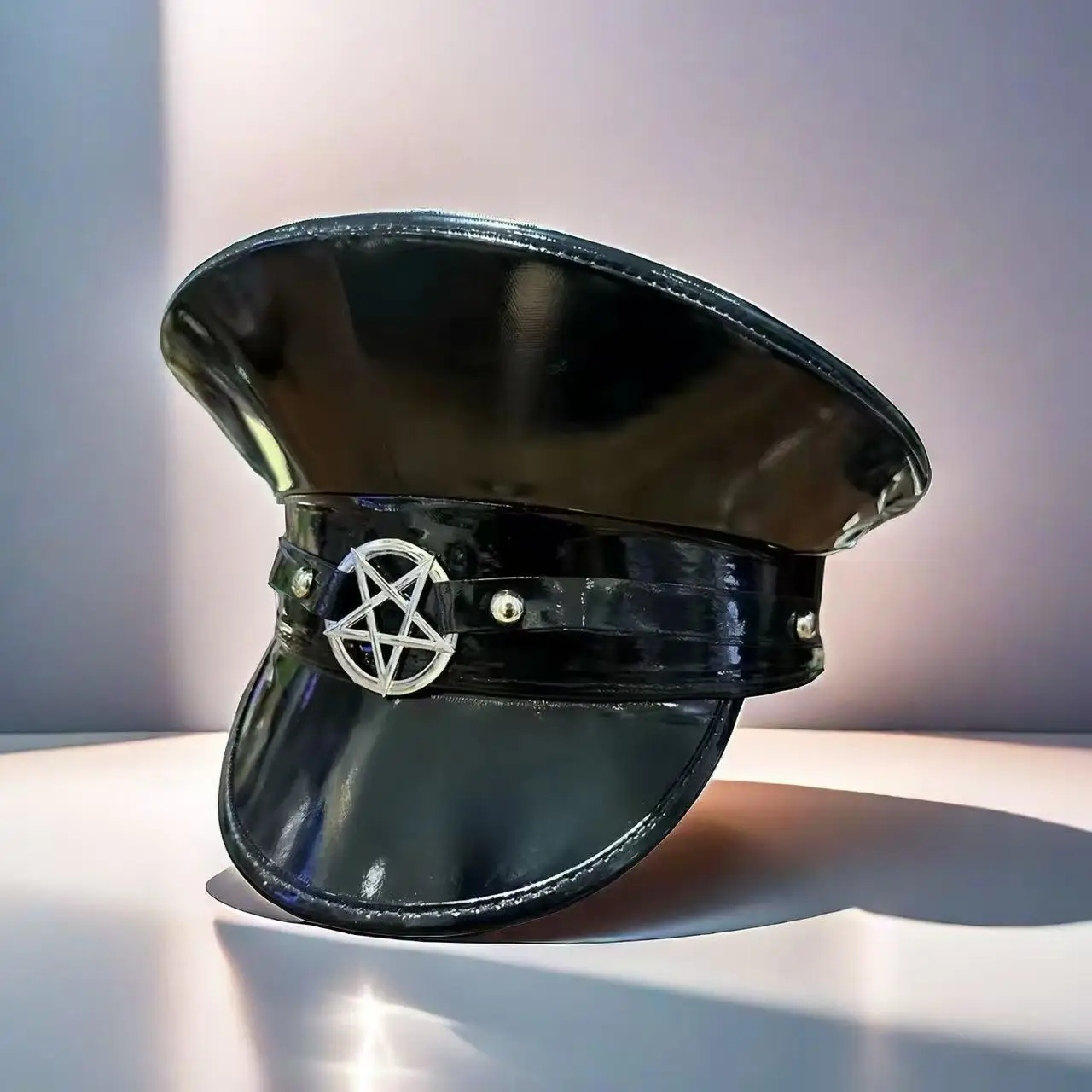 HongLuan Sombrero de disfraz de Halloween Steampunk de cuero negro, sombreros de capitán para mujer de festival de hombre ardiente, accesorios femeninos de cosplay