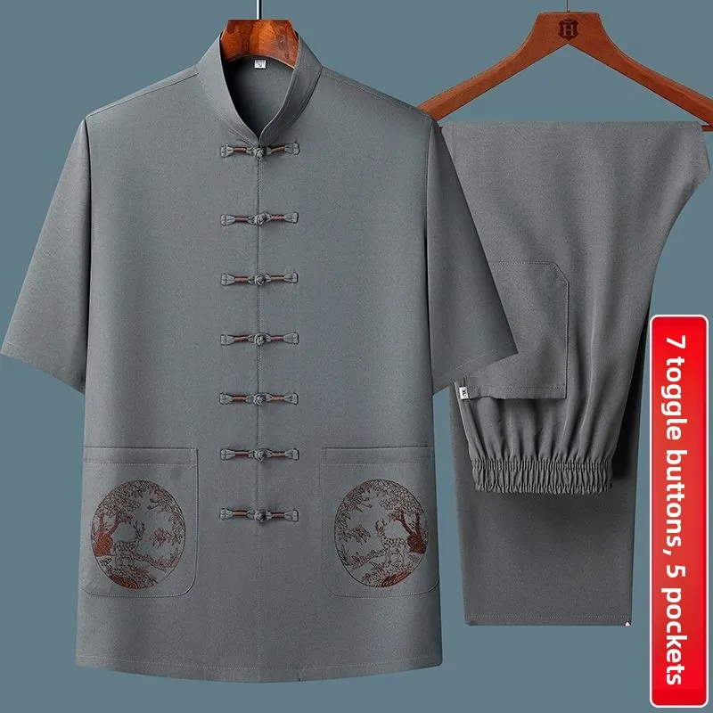 cotton-linen-short-sleeve-men's-suit-hanfu-style-summer-clothing-for-middle-aged-and-elderly-fathers-grandpas-traditional-chi