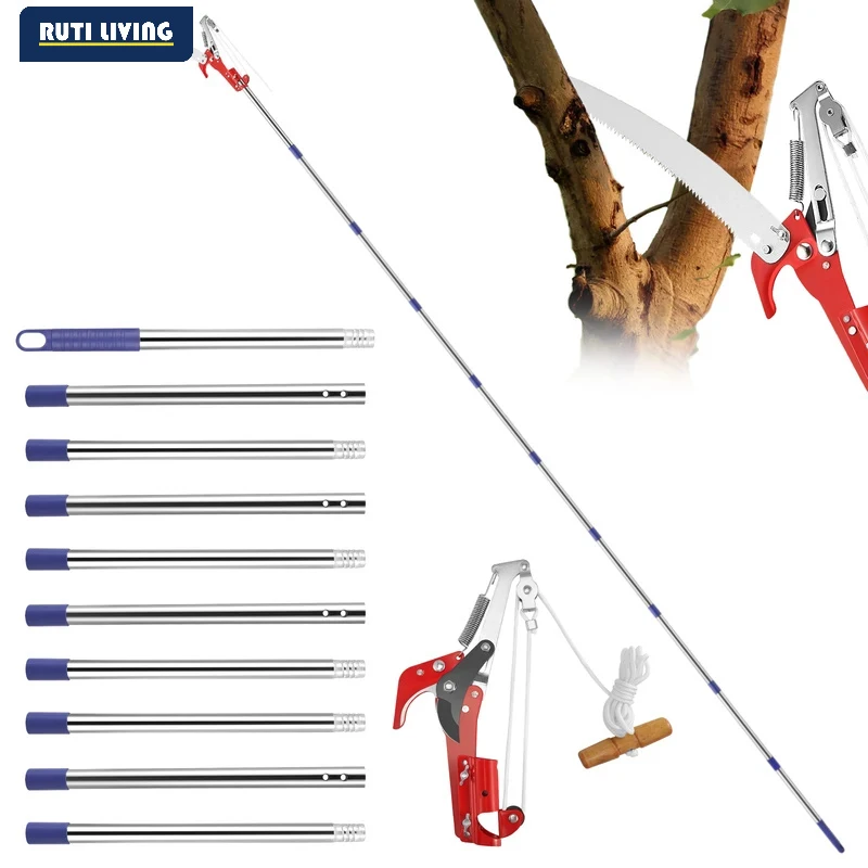 Telescopic Pruning Shears with Pruning Saw, 82-410 cm Handle, Garden Tools Set, Pole Pruner, High Reach Cut
