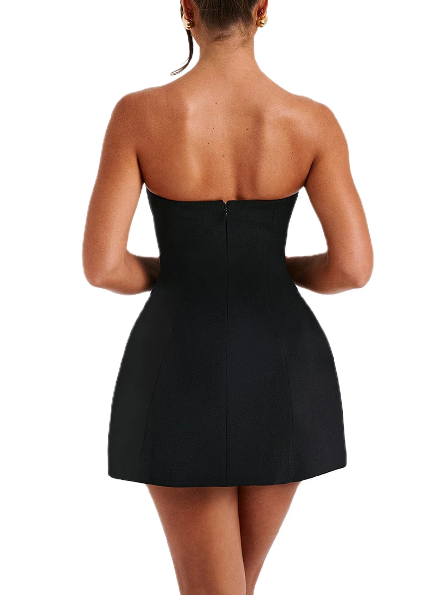 Strapless Backless Solid Slim Fit A-line Dress Fashion Summer Tube Dress Female Bodycon Plunge Evening Party Dress Clubwear