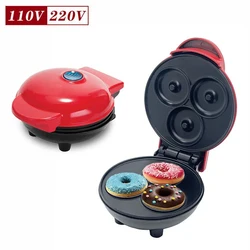 Minimáquina portátil de rosquillas de 3 agujeros para el hogar, máquina antiadherente para desayuno, aperitivos y postres para niños, 110V, 220V