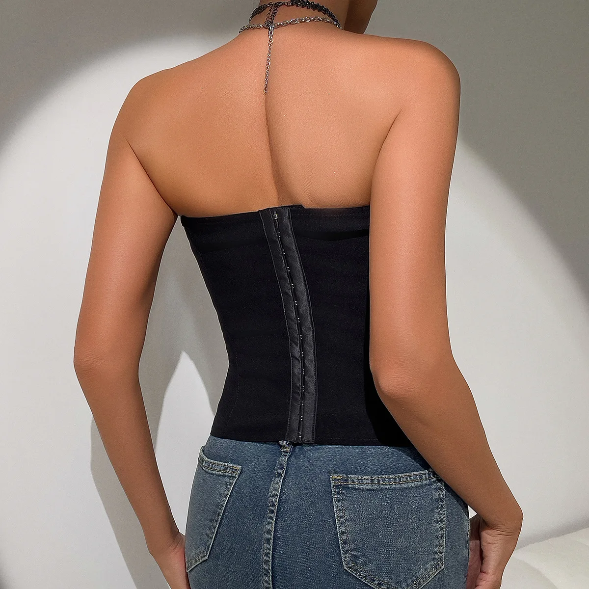 Tie Design Corset Tube Tops Women Fashion Solid Color Camisole New Fashion Tank Top Open Back Streetwear Female Slim Fit Bustier
