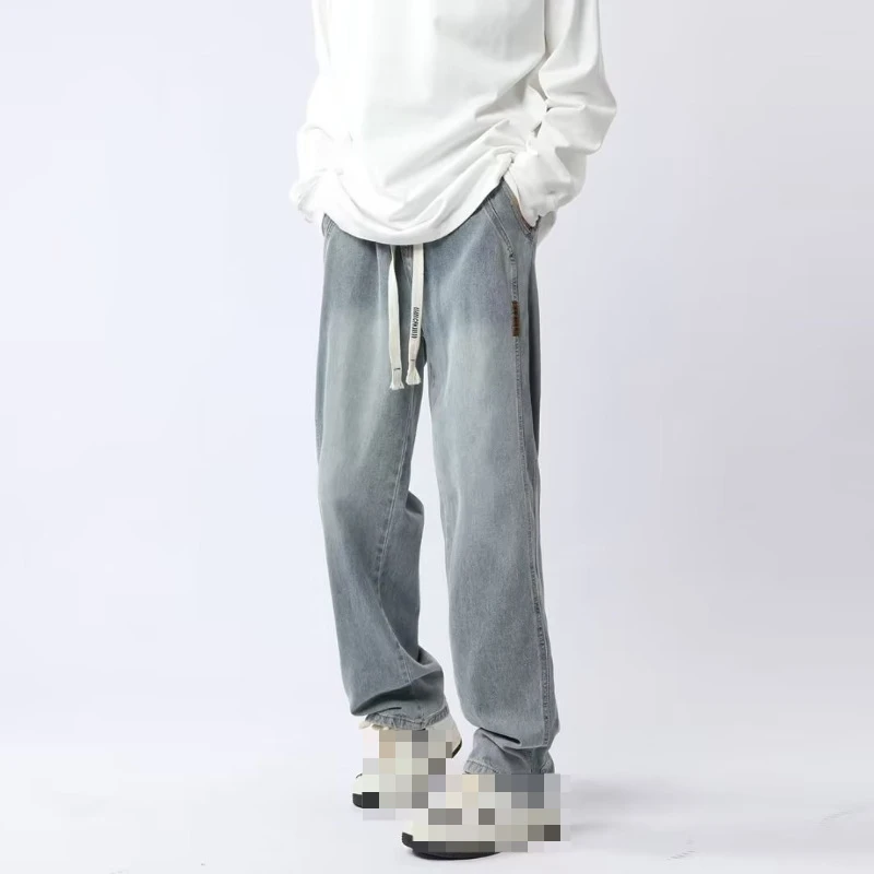 

Джинсы в стиле ретро для мужчин, осенние американские уличные однотонные свободные крутые нишевые стильные модные повседневные прямые брюки