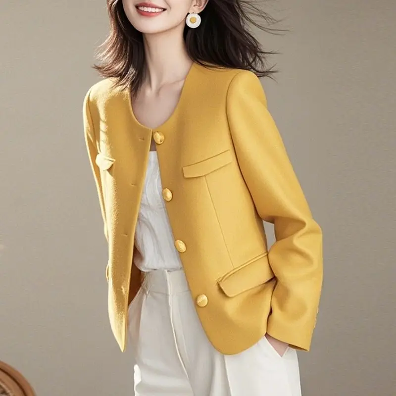 Blazer feminino jaquetas primavera outono amarelo casaco feminino demi-temporada manga longa grande bonito jovem 2025 tendência estilo coreano