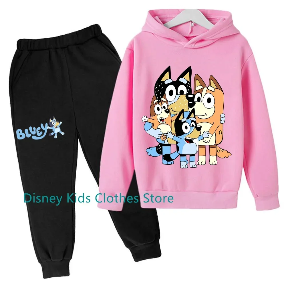 2024 New Bluey Children's Clothing Dog Print Pattern Children's Hoodie Suit Long Sleeved Pullover Boy's Top Girl's Clothing Sets