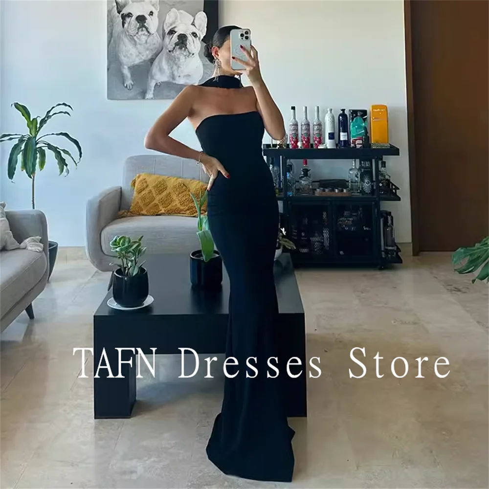 TAFN Formal Simple Evening Dresses Strapless Floor-Length Sheath Sexy Long Solid Color Prom Party Gown