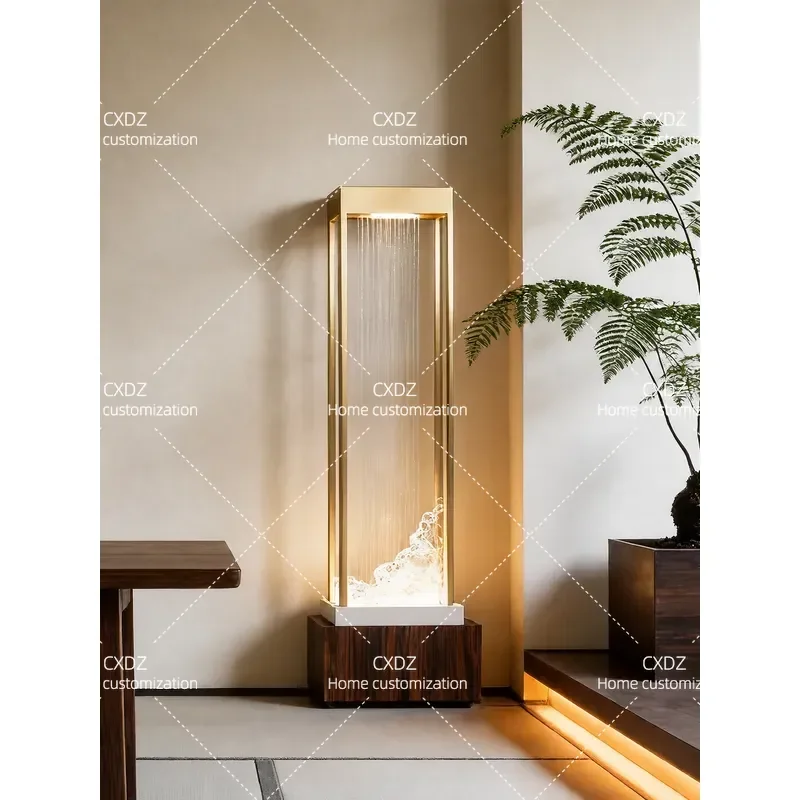 Vertical Water Feature Floor Lamp New Chinese Zen Style Running Water Fountain Home Living Room Entrance Decor Lucky Ornament