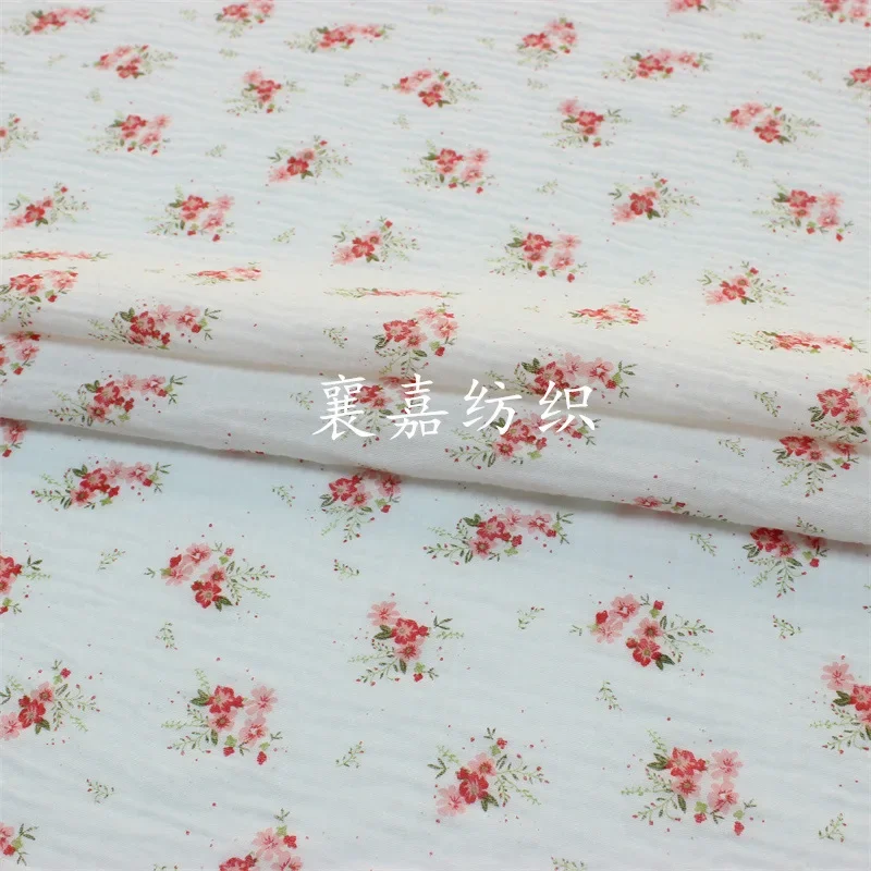 Double-layer Cotton Gauze Crepe Cloth Small Floral Cloth Home Clothes Pajamas Fabric Dress Pleated Fabric Material