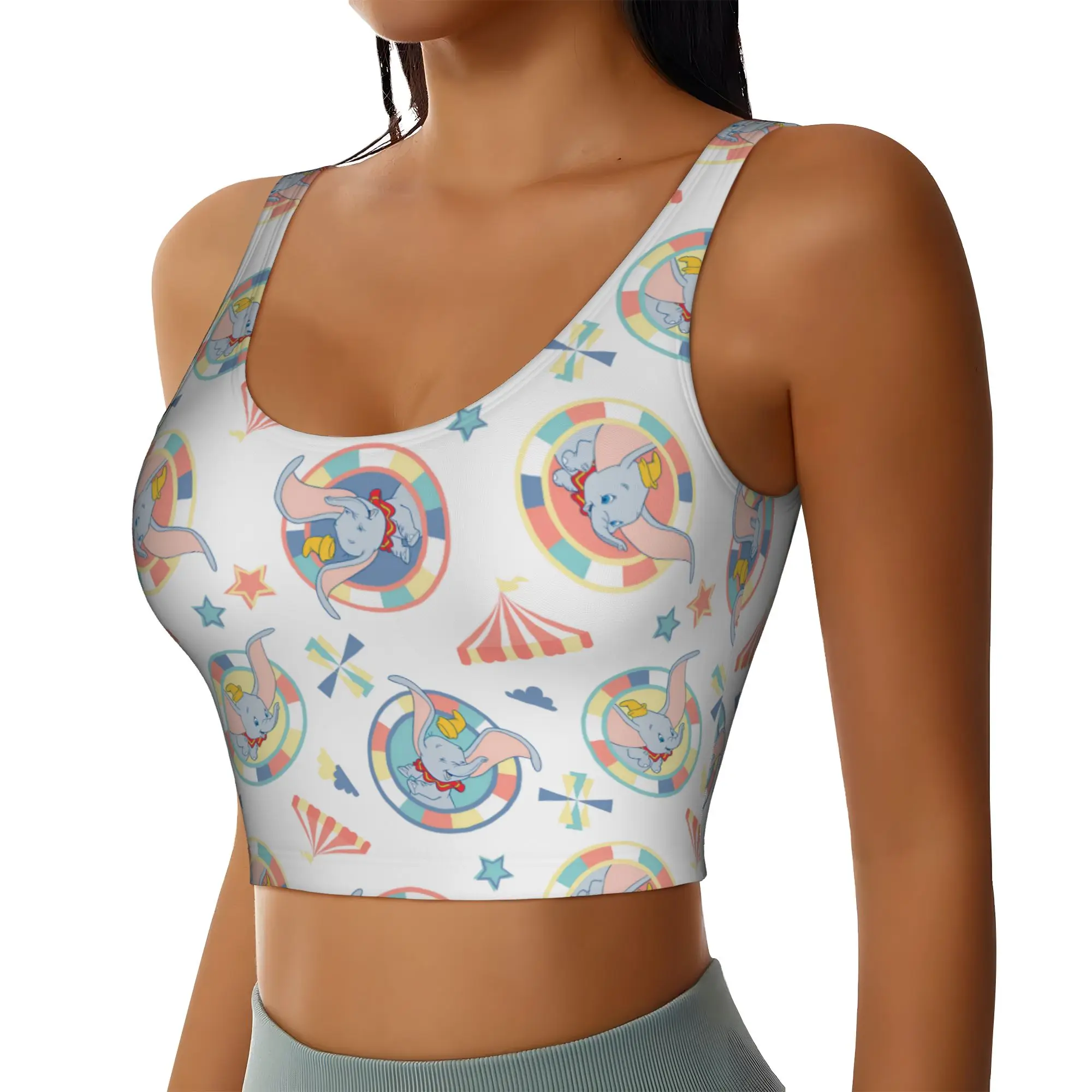Custom D-Dumboes Sports Bra Women's Anime Elephant High Impact Workout Yoga Crop Top