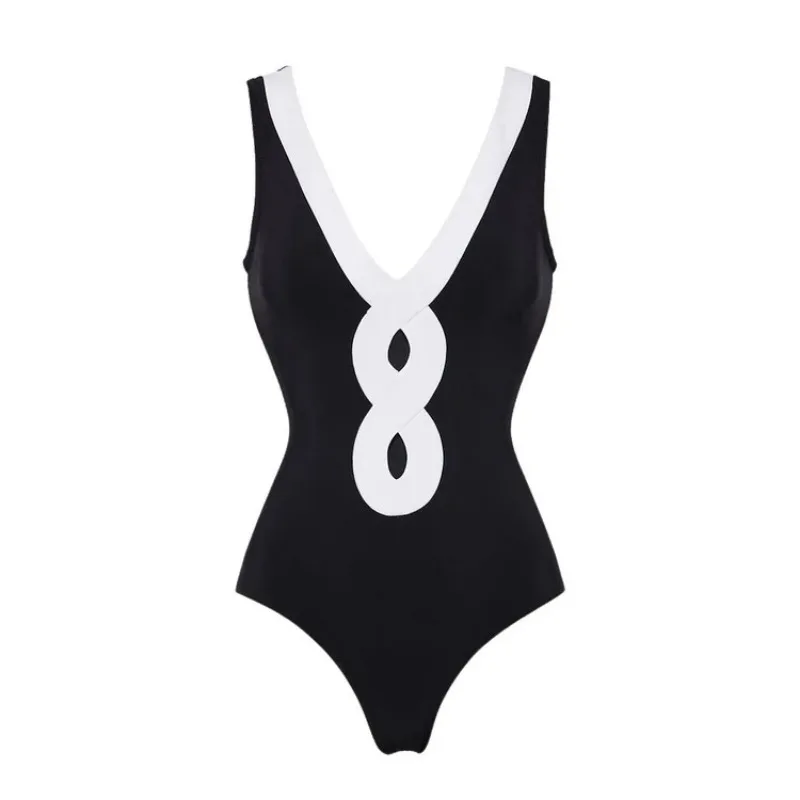 2024 ritaglio in bianco e nero costume intero donna vacanza Beachwear costume da bagno di lusso vestito tuta