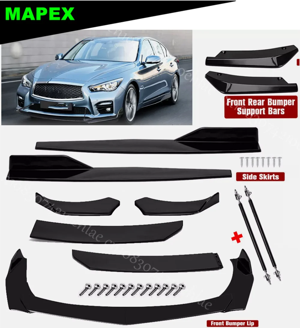 

For Infiniti Q50 Base Front Rear Bumper Lip Spoiler Splitter Body Kit Side Skirt