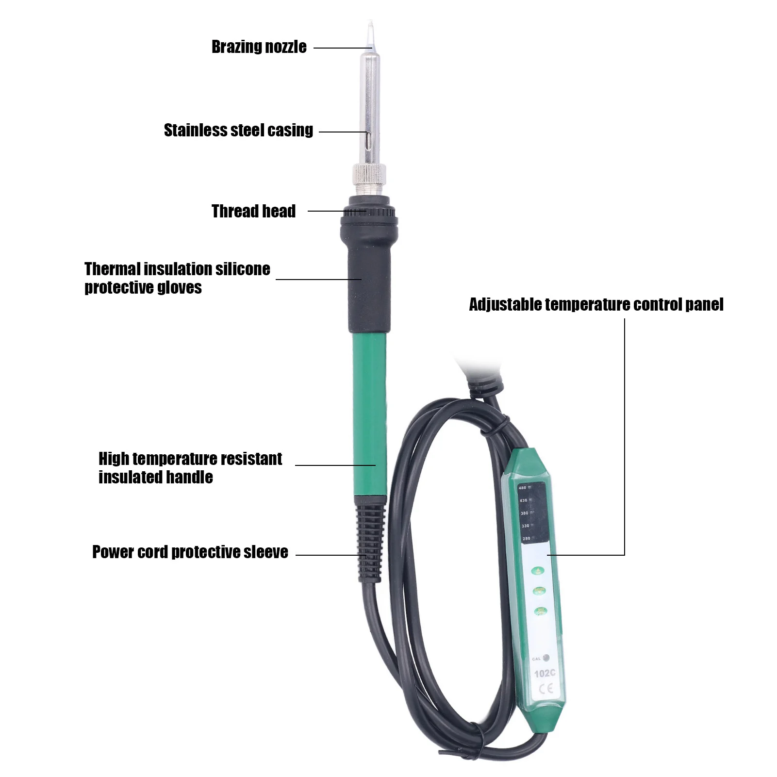 Ceramic  Soldering Iron Electric Soldering Iron Adjustable Temperature Control Portable Pointed Welding Tool BST‑102C