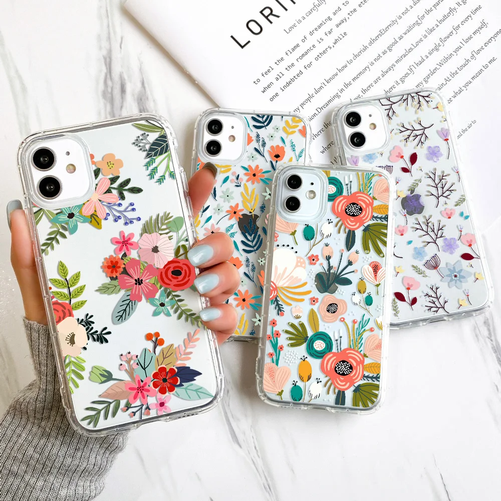 Flower Phone Case For iPhone 13 Case for iPhone 11 12 16 14 15 Pro Max 12 13 Mini 7 8 Plus XR XS SE Shockproof Clear Soft Cover