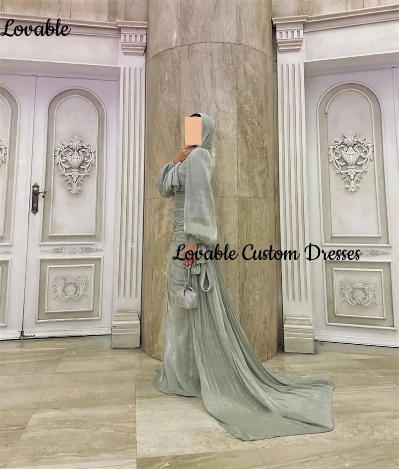 Customized Scoop Neckline Ruffle Dresses For Prom A-Line Elegant Party Dresses For Women 2025 Floor-Length Zipper Up Long Sleeve