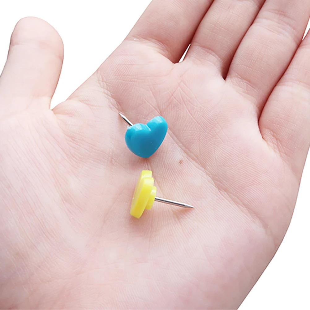 

100pcs Heart Shape Map Pins Colorful Plastic Pushpins for Bulletin Board Decor Photo Wall Use Storage Can Included