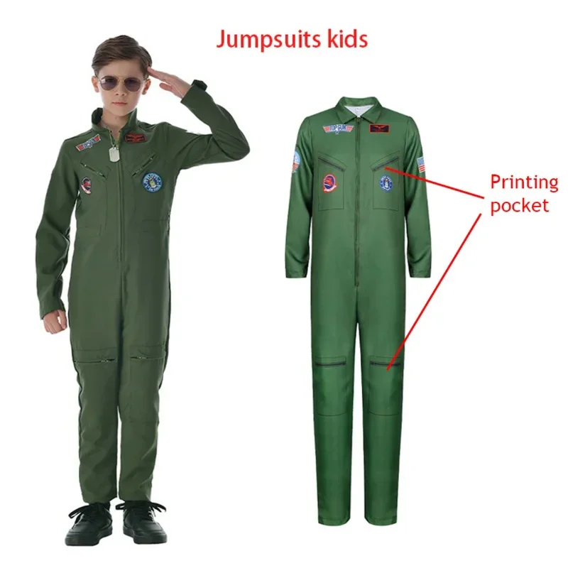 2025 New Cosplay Anime Halloween Costumes for Kid Men American Ace Aviator Air Force Pilot Uniform Jumpsuits Carniva X155