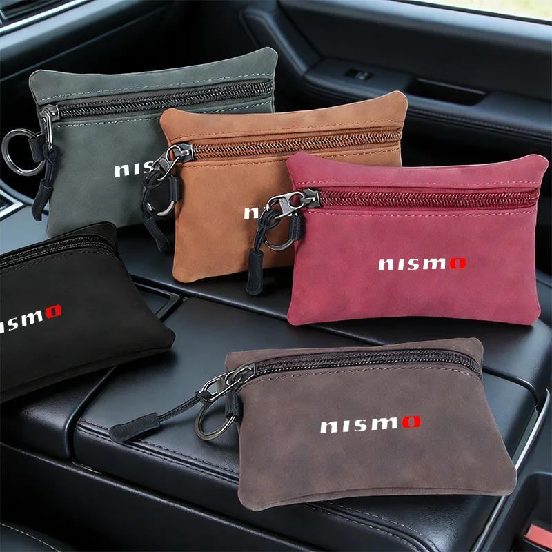 Tragbare Wildleder-Autoschlüsseltasche mit Reißverschluss, Geldbörse, Münzbeutel für Nissan Nismo GTR Altima Qashqai J11 J10 N7 Navara Juke Leaf X-Trail 370Z