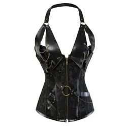 Steampunk Corsets Halter Plus Size Overbust Corset Pu Leather Bustiers Gothic Punk Corselet Zip Burlesque Basque Costume