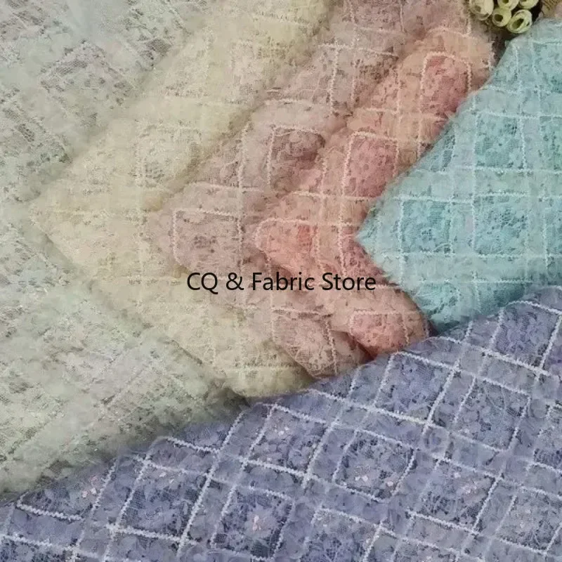 

Lolita Lace Fabric for Kids Clothes Embroidery Fabric Plum Blossom Grid Crochet Net Lace Fabric