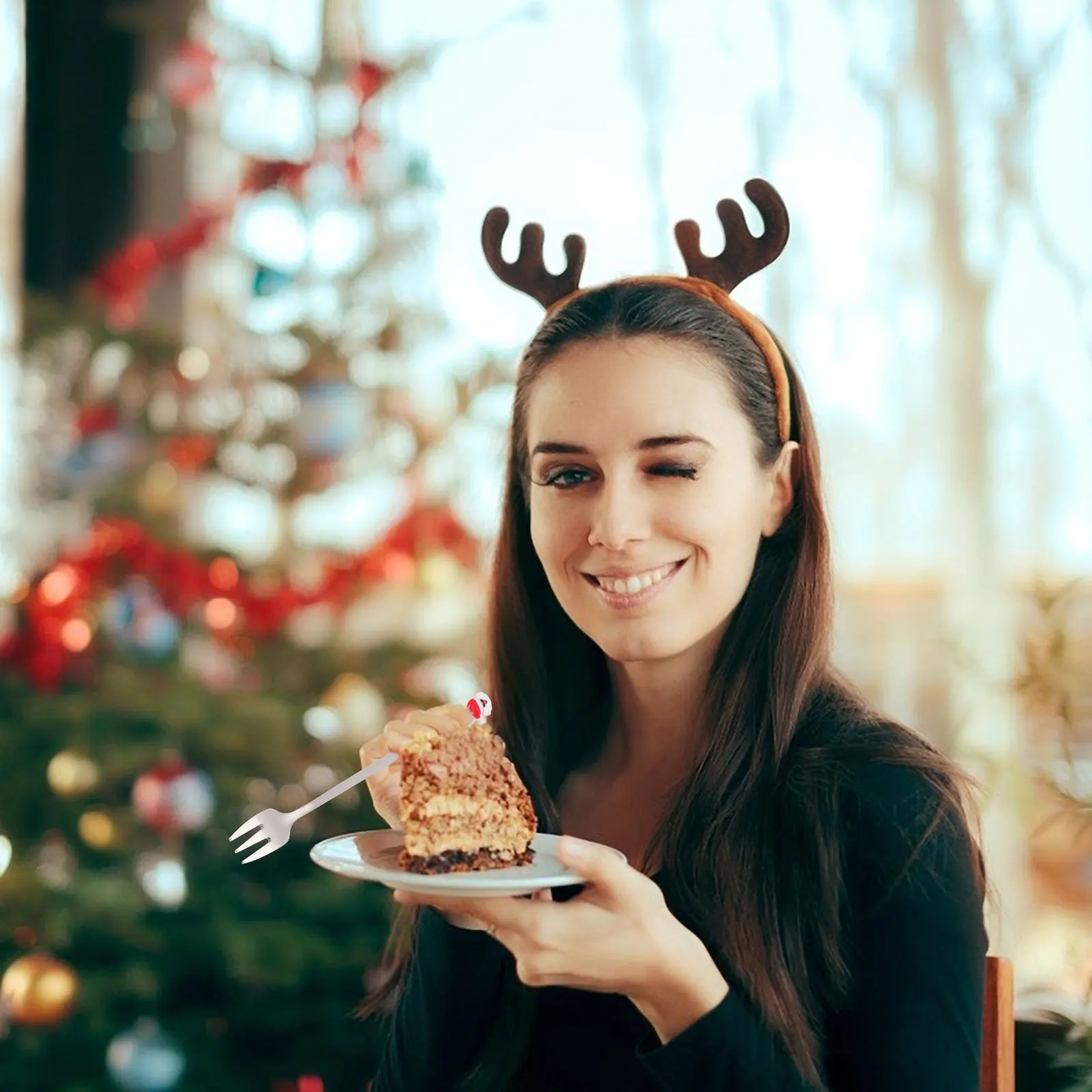 

6Pcs Christmas Forks Set Stainless Steel Coffee Dessert Forks Festive Gift Box Wedding Housewarming Spoons Gift Box