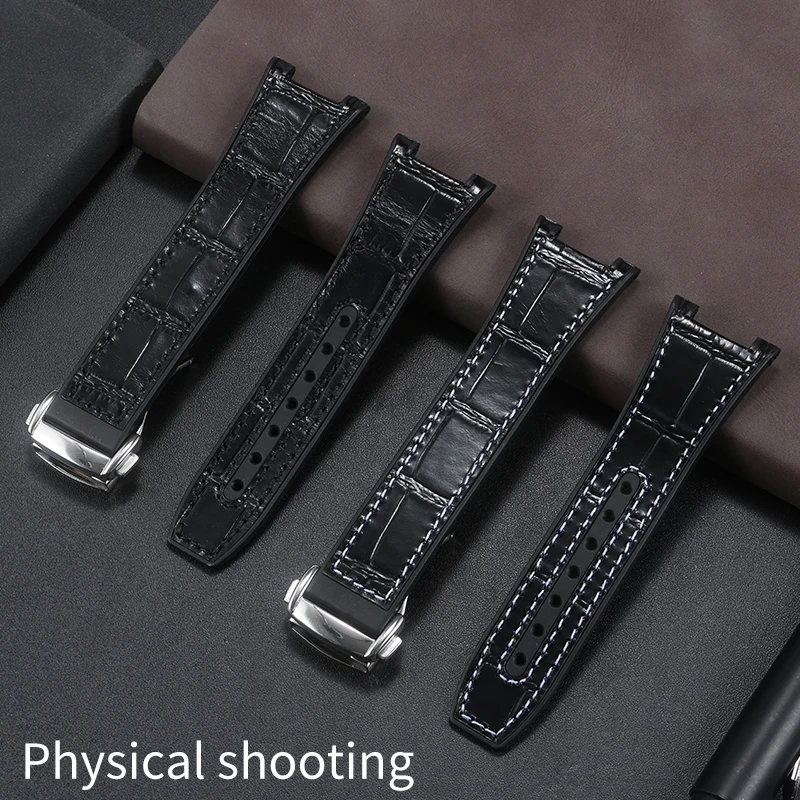 Для Omega Constellation 41 мм кожаный + ремешок из силиконовой резины 131.33/131.23 Мужской браслет 25x14 мм черный синий вогнутый браслет