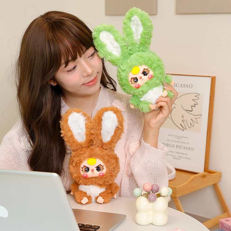 Bunny Series Blind Boxes Gefüllter Schlüsselanhänger, Kawaii Mystery Sammlerspielzeug Niedliche weiche Tiere Charm Plüschpuppe Geburtstagsgeschenke