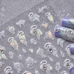 5D Aesthetic Black White Laser Swan Lake Sparkle Diamonds Adhesive Nail Art Stickers Decals Manicure Vintage Beautiful Ornaments