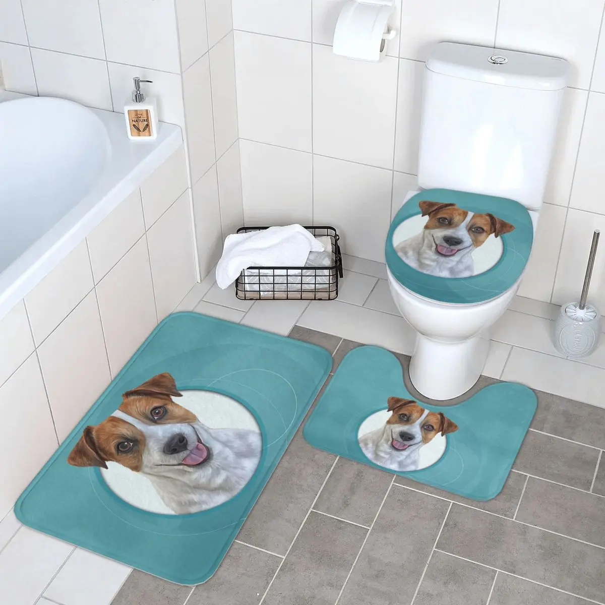 

Собака Джек Рассел-терьер Рисунок Забавная собака 3-х шт. Коврик для ванной Набор для ванной комнаты Крышка унитаза Домашний декор Нескользящий ковер Напольный коврик