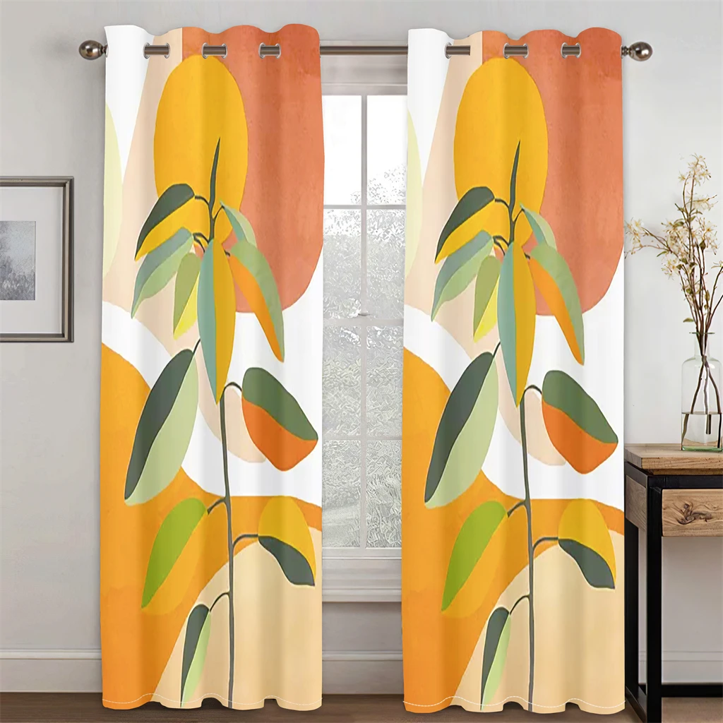 

Modern Minimalist Art Style Plant Green Leaf Curtains 2 Panel Living Room Bedroom Balcony Study Hair Salon Decorative Curtains