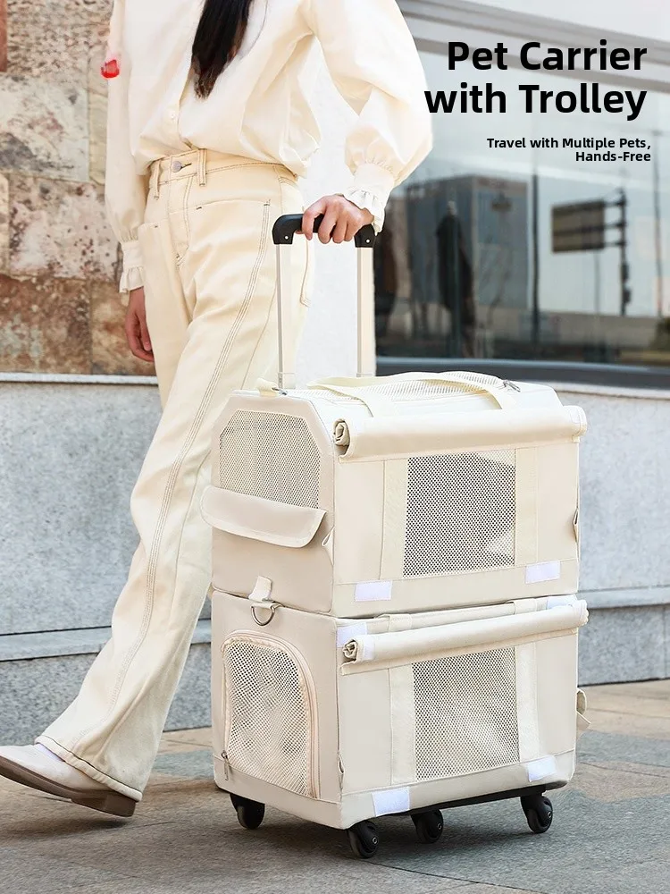 

Large Capaci Pet Carrier Bag Double Layer Pull Rod Dog Travel Bapa Bus Lage Cart for Two s Portable Outdoors
