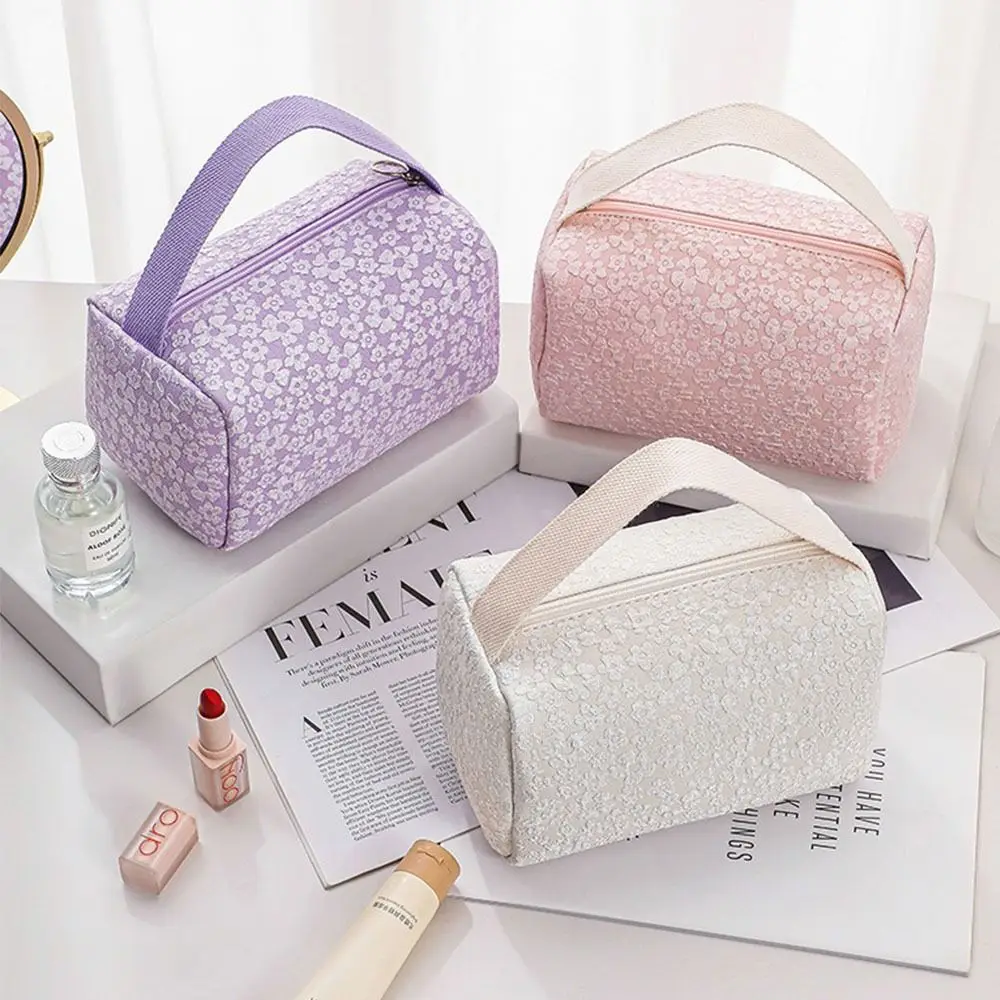 

Candy Color Floral Makeup Bag Zipper Handle Cosmetic Storage Bag Large capacity Easy To Carry Wpmen Toiletries Bag Women
