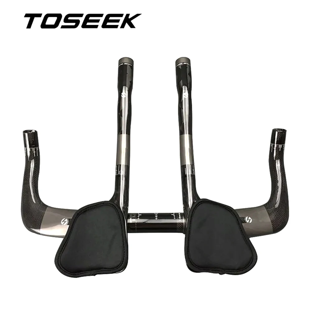 TOSEEK Carbon Fiber Bike TT Handlebar With Aero Bars Triathlon Time Trial Handlebar Set Road TT Bicycle Parts 31.8*400/420/440mm