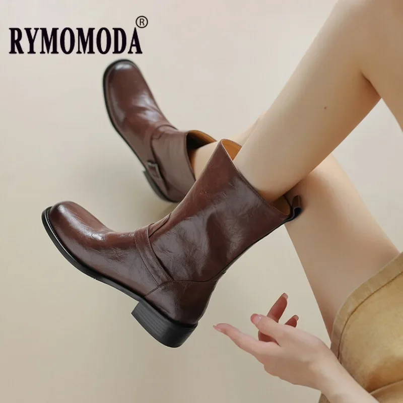 

Extra Big Size 45 46 47 Ankle Boots Genuine Leather for Women 2025 New Trendy 3.5cm Low Heel Slip-on Girl Fall Winter Warm Shoes