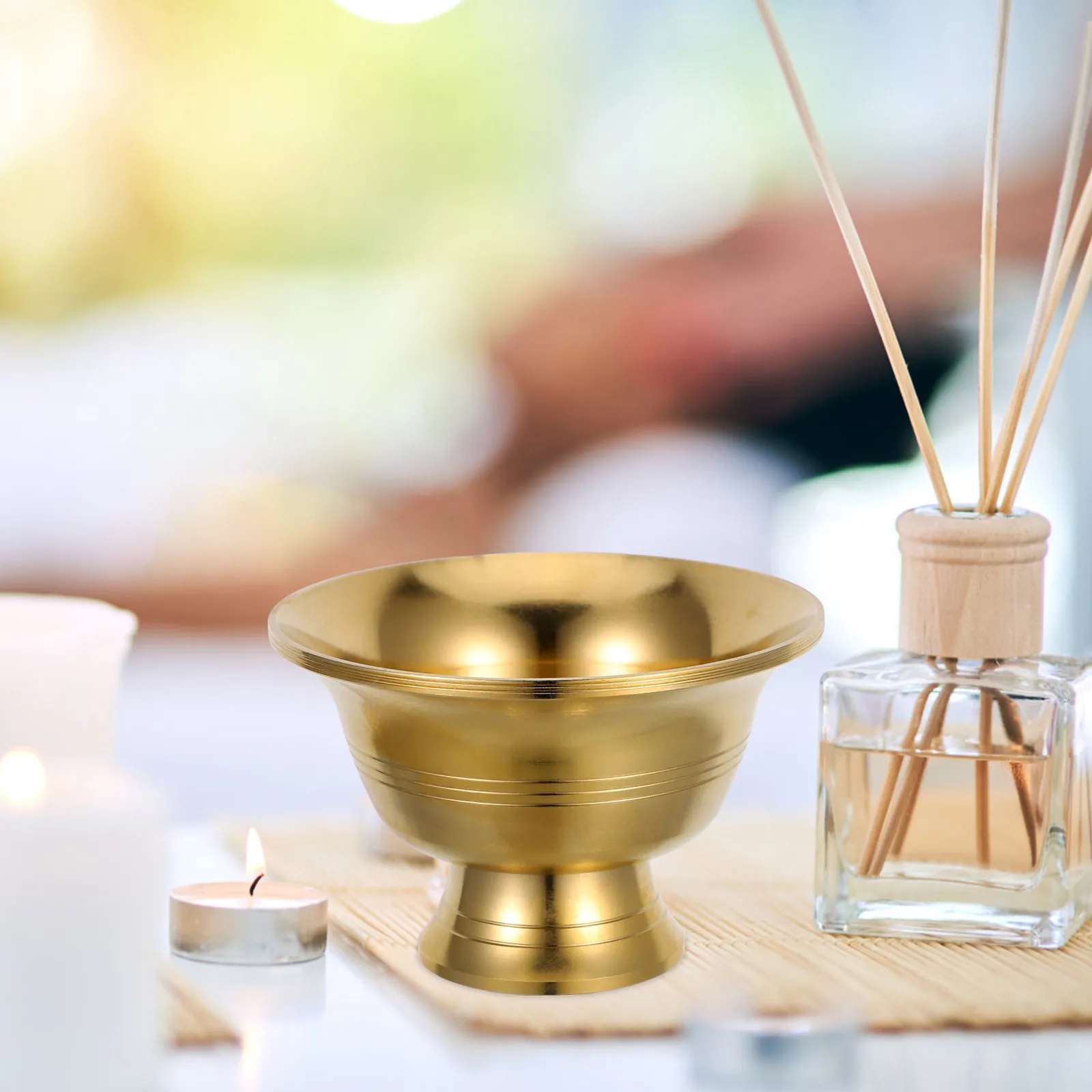 

Unique High Stem Brass Offering Bowl Water Cup Altar Decoration Worship Meditation Sacrificial Utensil Decorative Brass Bowl