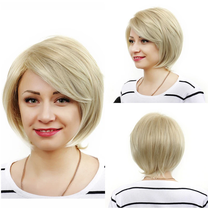 Fashionable with side bangs, short straight hair wig