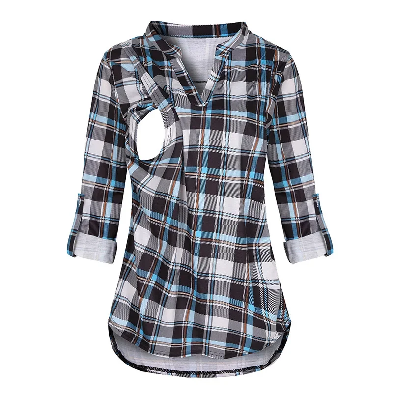 Camisola de amamentação feminina, tops de enfermagem casual, mangas compridas, roupa de maternidade