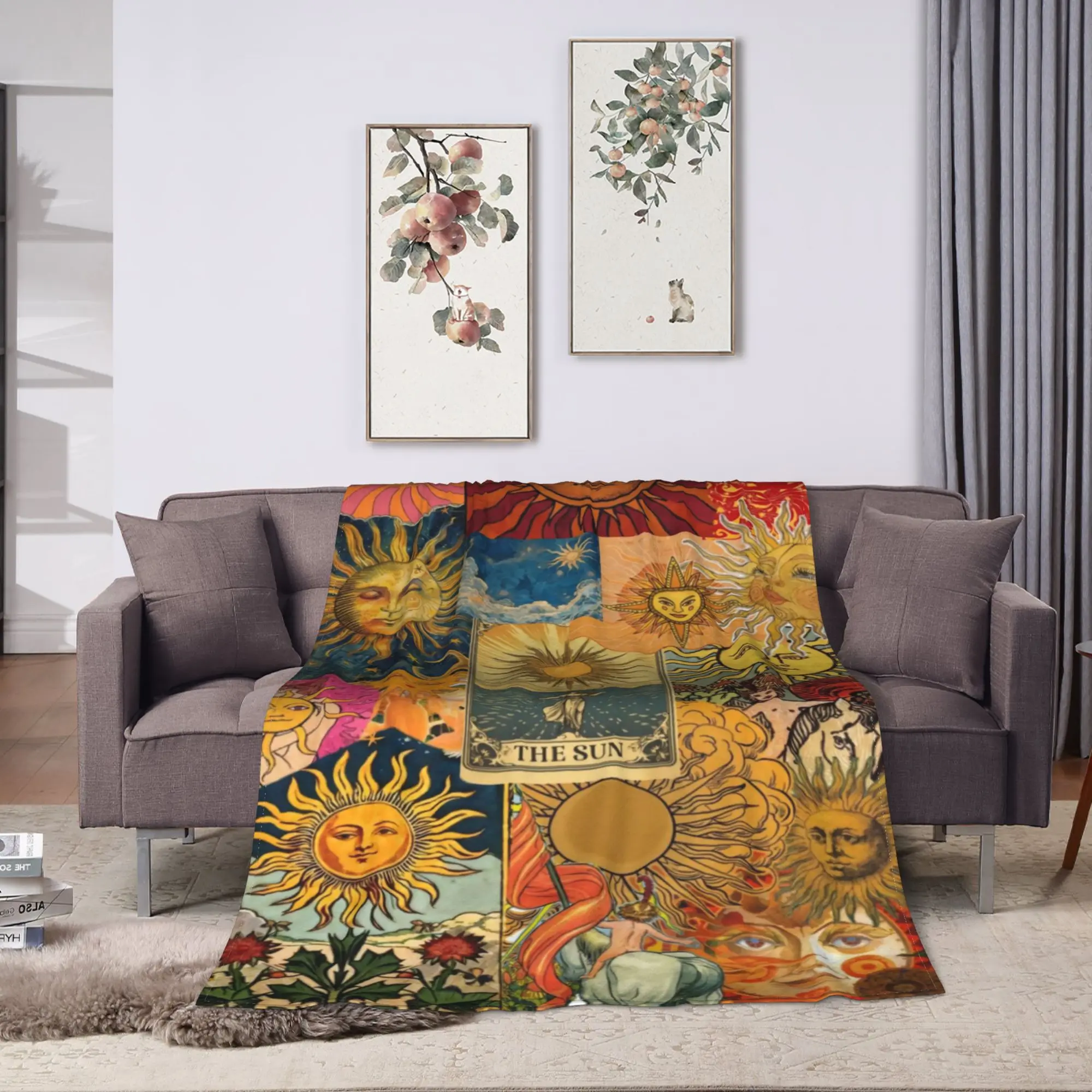Astrology Zodiac Moon and Stars Flannel Blanket  Soft Warm Throw Blanket for Couch Chair Travel Novelty Bedspread Sofa Bed Cover