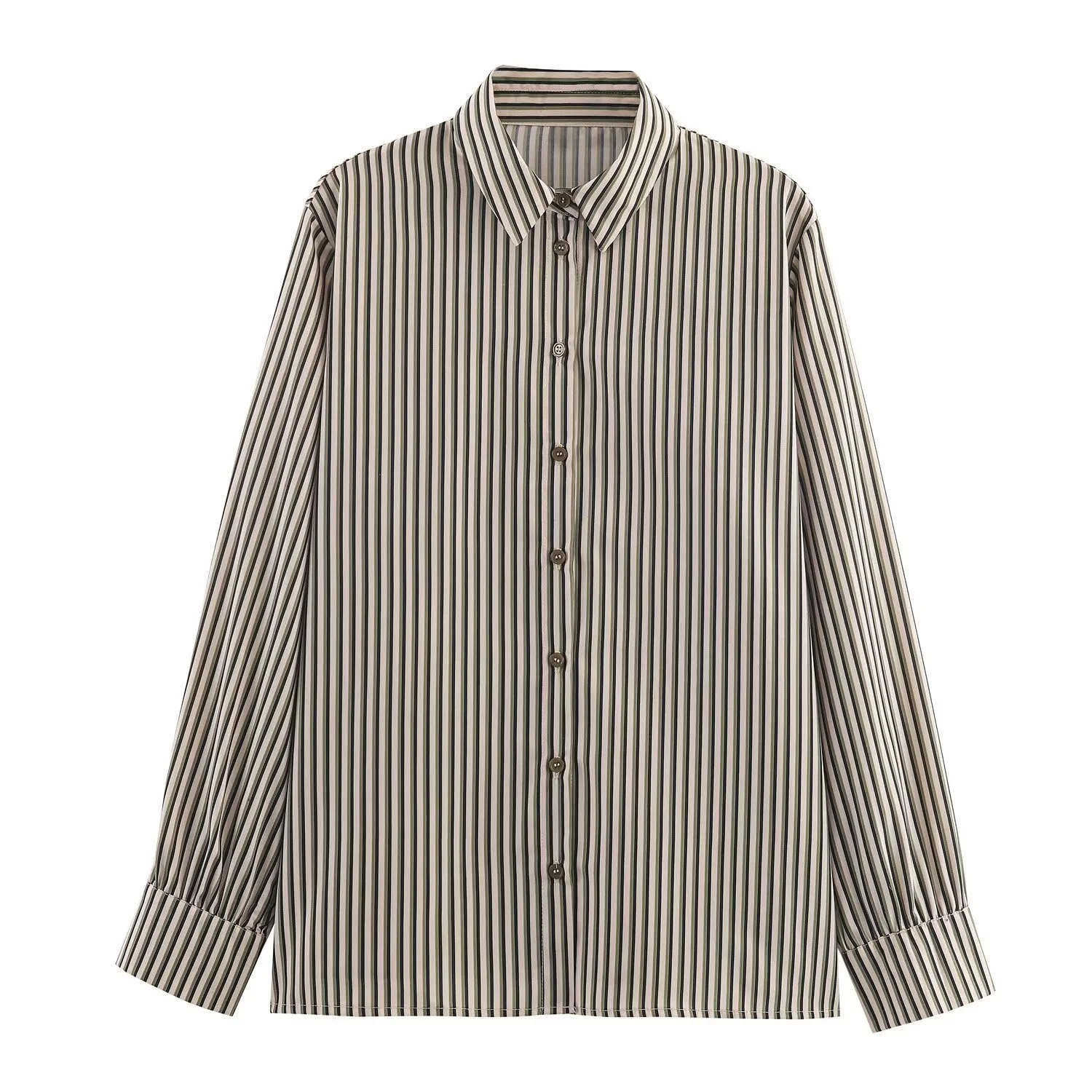 

2025 autumn new women's casual fashion simple versatile temperament basic striped lapel long-sleeved shirt top