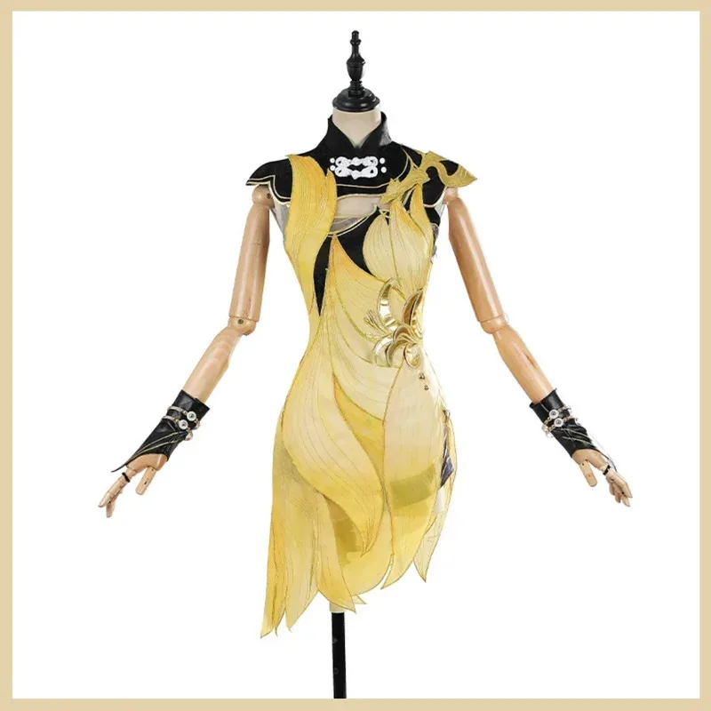 Игра Naraka: Bladepoint Tessa, карнавальный костюм, желтое платье Cheongsam в китайском стиле, сексуальный традиционный фестивальный костюм для взрослых женщин; 2