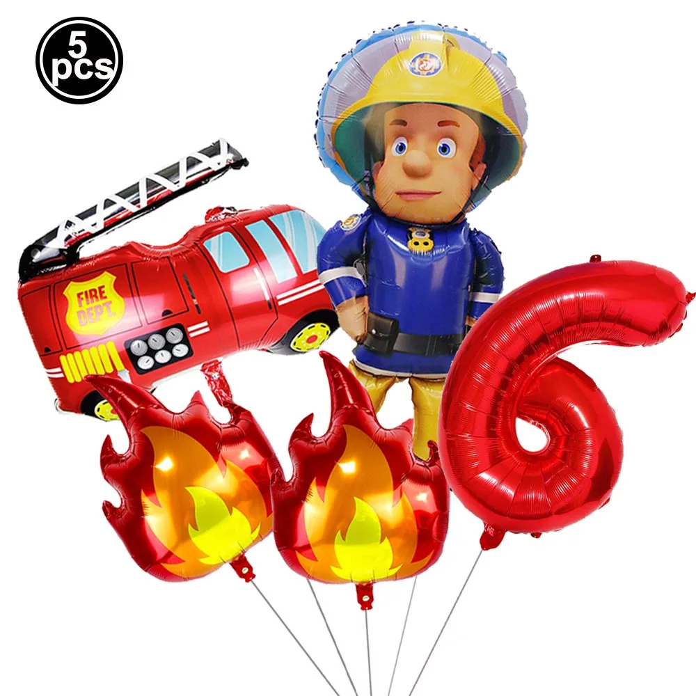 5 stücke Feuer Ballon Feuerwehrmann Feuerwehrauto 32 zoll Rote Anzahl Ballons Set Jungen Feuer Thema Geburtstag Party Dekoration Lieferungen – Detail 7
