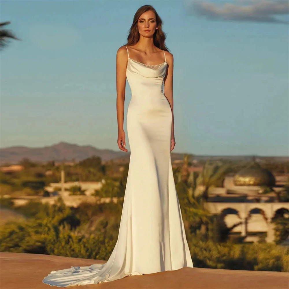 High-end Spaghetti Strap Backless Wedding Mermaid Trailing Dress  for Bridal Banquet Party Wedding Prom Vacation Cocktail