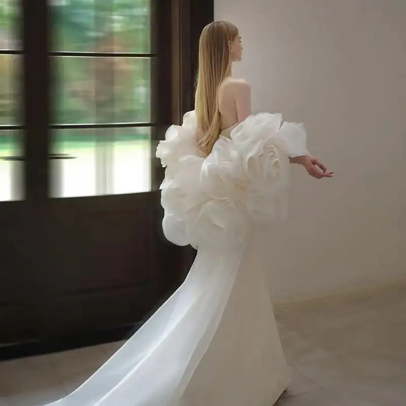 

Satin Strapless Mermaid Gown2025New Three-Dimensional Flower Shawl Bride Wedding Wedding Dress Adult Ceremony Birthday Banquet
