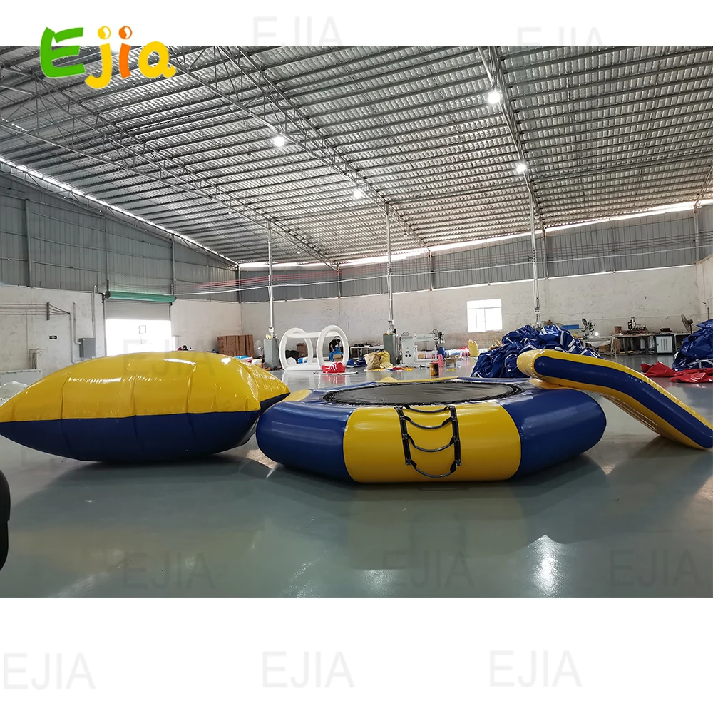 Trampolín de Lago grande con tobogán/tubo/Bolsa De Almohada de salto, plataforma de rebote, trampolín de agua inflable para Lago, 4/5m, disponible