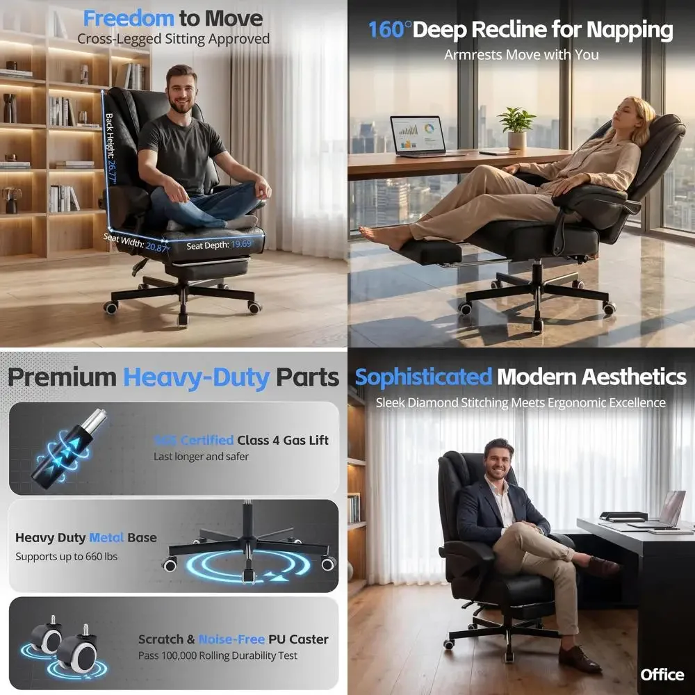 

Ergonomic High-Back Gaming Chair for Adults, Plush Leather Seat with Footrest and Lumbar Support (Black)
