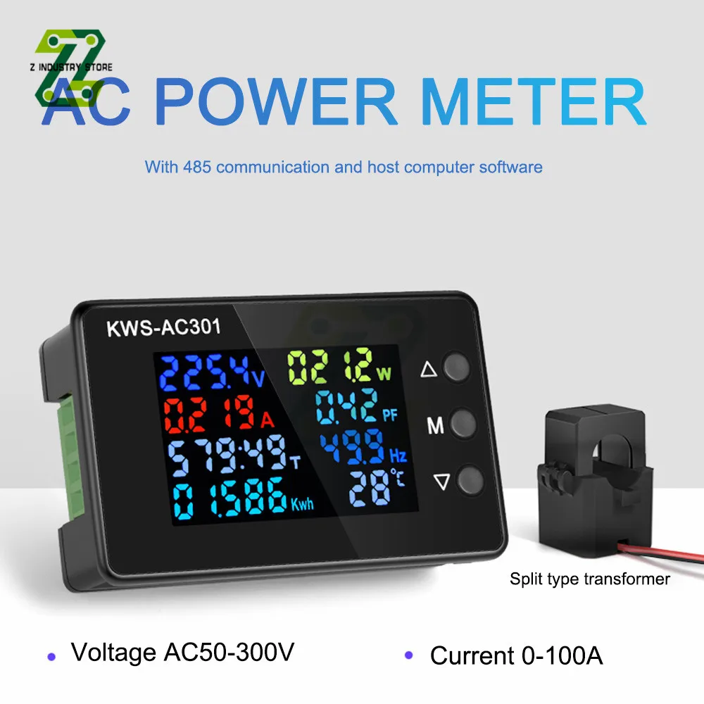 KWS-AC301 KWS-AC301L Power Energy Meter AC 50-300V LED AC Wattmeter Electricity Meter Wattmeter Power Meter 0-20/100A