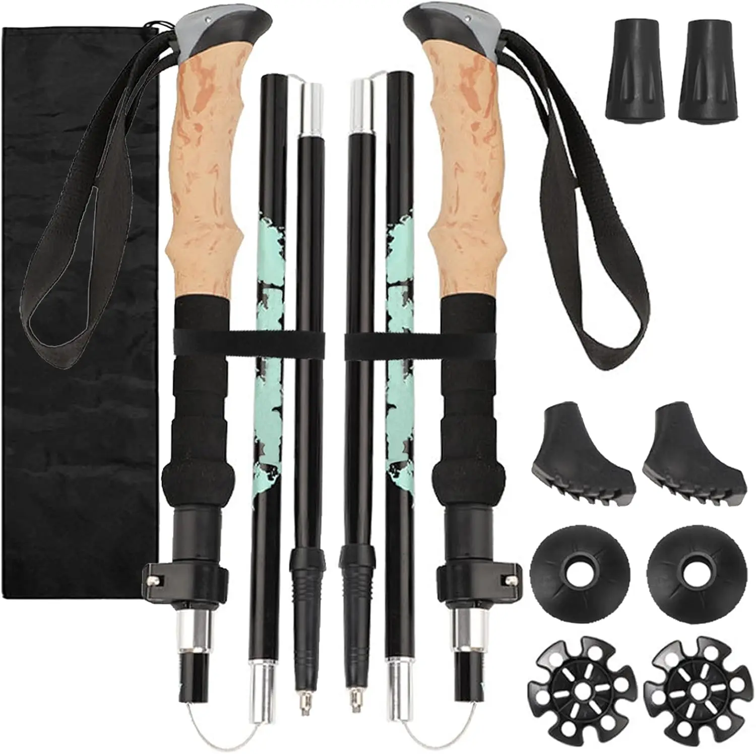 

Pcs Aluminum Collapsible Ultralight Travel Trekking Hiking Pole, Folding Adjustable Walking Sticks with Cork Handle & Tip Kit