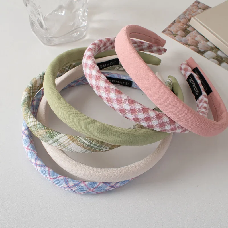 

New Fashion Checkered Hair Hoops for Women Sweet Temperament Solid Color Headband Hair Hoop Fashion Hair Accessories