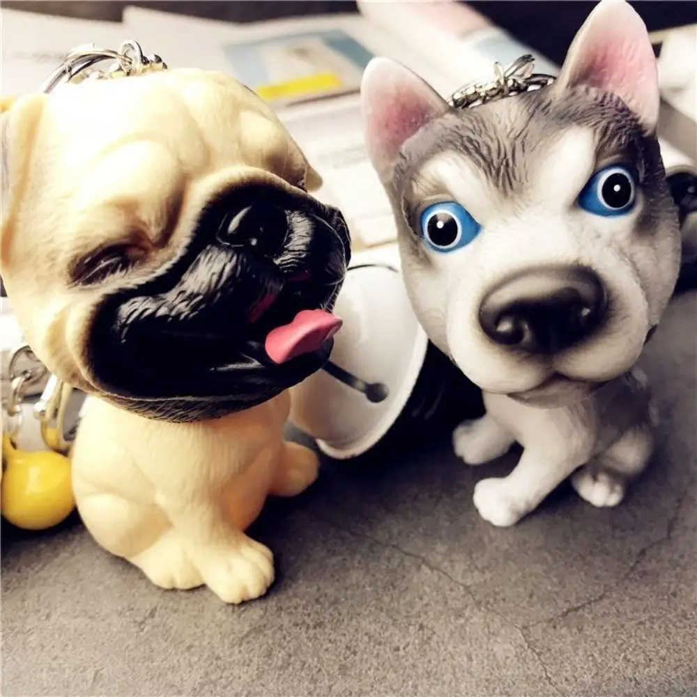 Trendy Cartoon Cute Dog Keychains Interior Accessories Puppy Car Key Ring Bell Siberian Husky Bag Pendant Men