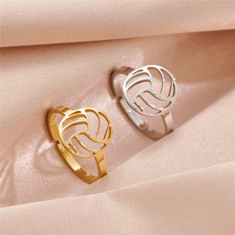 Casual Sporty Stainless Steel Volleyball Shaped Rings Women Adjustable Hollow Ball Finger Jewelry Sports Enthusiasts Ring Gift