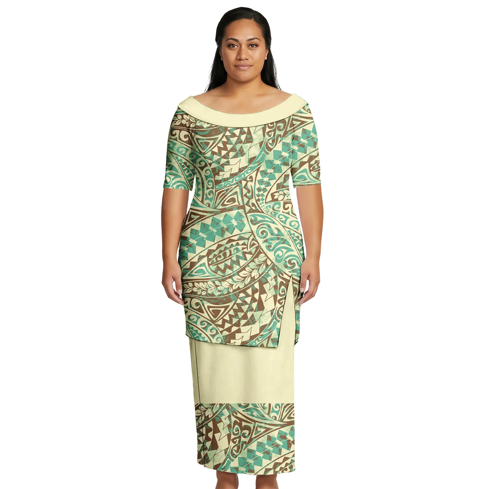 

Женский костюм с индивидуальным принтом в полинезийском стиле: платье-алоха, топ с круглым вырезом и юбка, комплект из 2 предметов, пулетаси